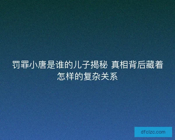 罚罪小唐是谁的儿子揭秘 真相背后藏着怎样的复杂关系